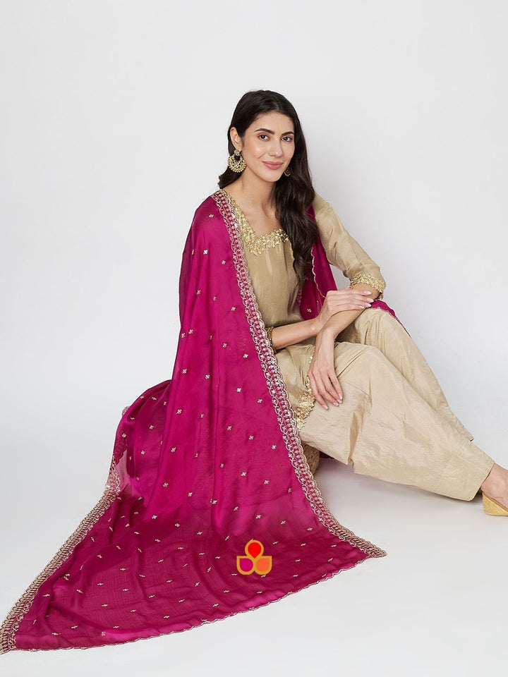 anokherang Combos Soft Ivory Silk Straight Kurta with Salwar and Embroidered Silk Dupatta