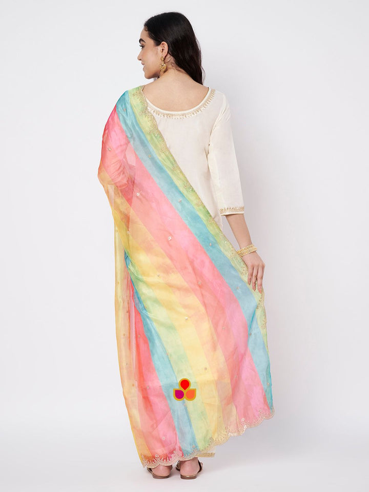 anokherang Combos Soft Ivory Silk Straight Kurti with Straight Salwar and Multicolor Organza Dupatta