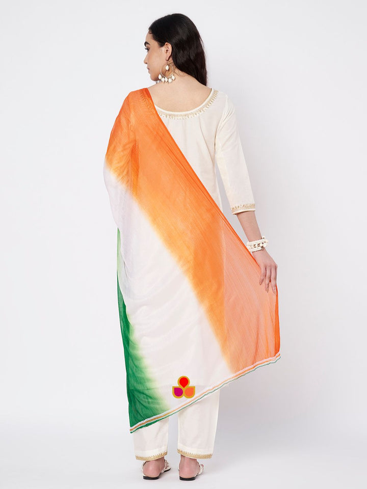 anokherang Combos Soft Ivory Silk Straight Kurti with Straight Salwar and Tricolor Net Dupatta