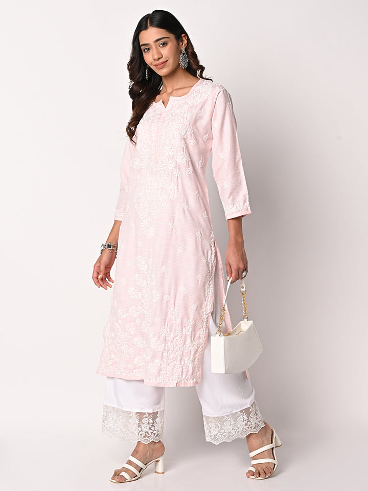 anokherang Combos Soft Pink Chikankari Kurti with Palazzo