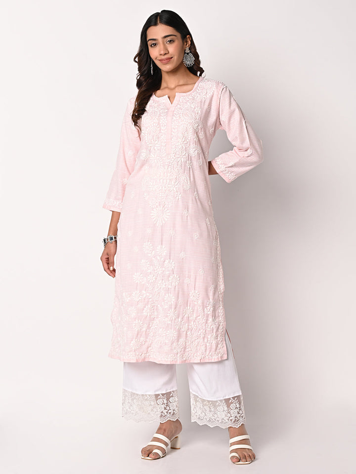 anokherang Combos Soft Pink Chikankari Kurti with Palazzo