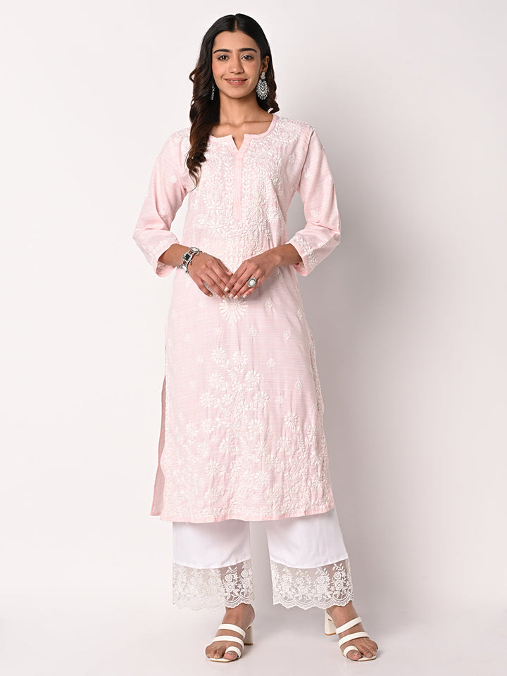 anokherang Combos Soft Pink Chikankari Kurti with Palazzo
