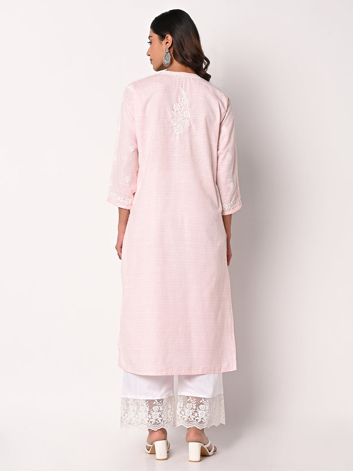 anokherang Combos Soft Pink Chikankari Kurti with Palazzo