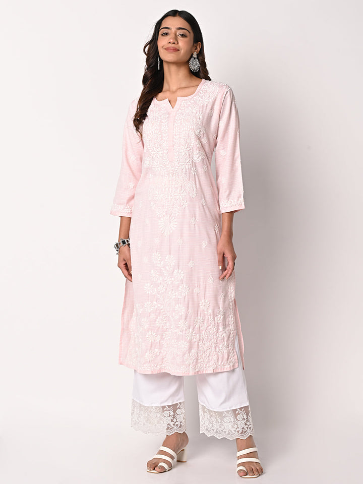 anokherang Combos Soft Pink Chikankari Kurti with Palazzo