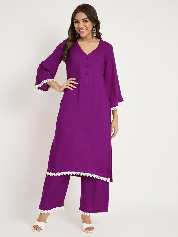 anokherang Combos Starling Purple Straight Kurti with Straight Palazzo