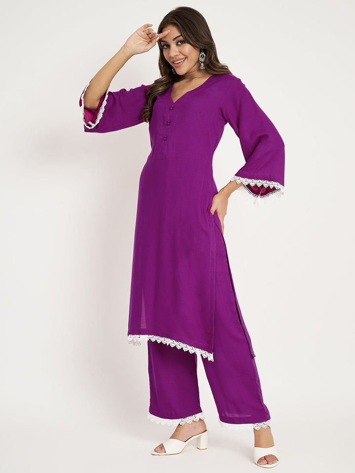anokherang Combos Starling Purple Straight Kurti with Straight Palazzo