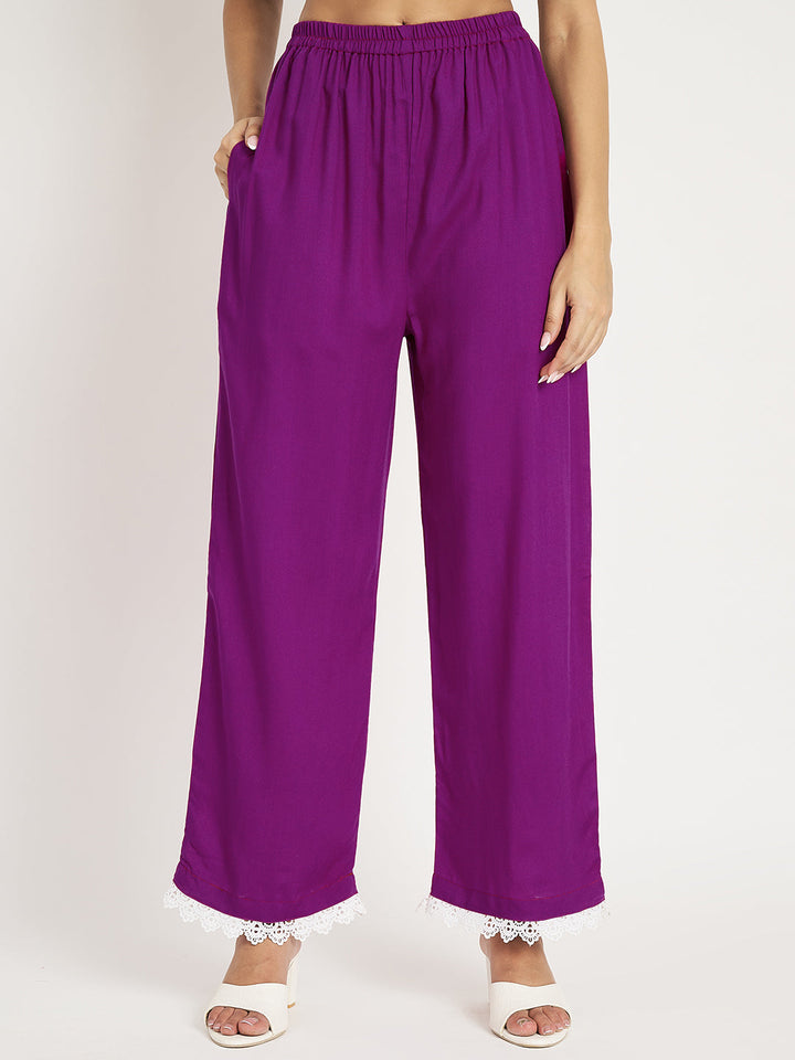 anokherang Combos Starling Purple Straight Kurti with Straight Palazzo