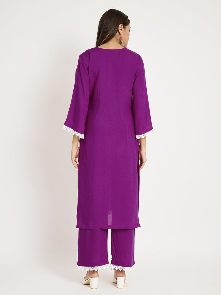 anokherang Combos Starling Purple Straight Kurti with Straight Palazzo