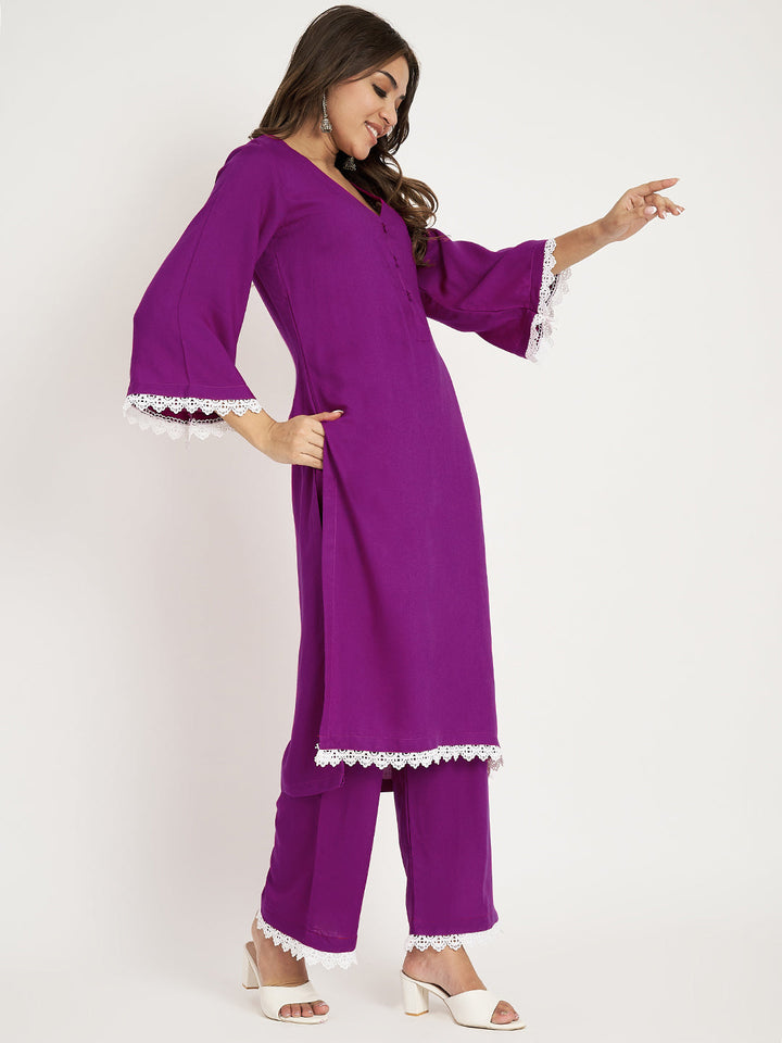 anokherang Combos Starling Purple Straight Kurti with Straight Palazzo