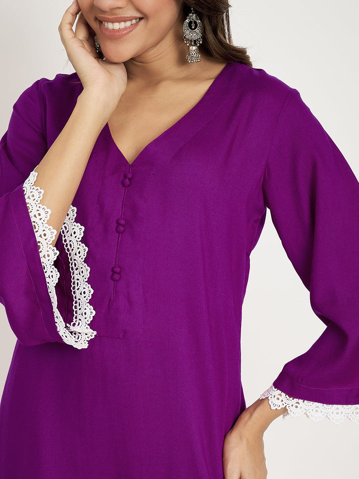 anokherang Combos Starling Purple Straight Kurti with Straight Palazzo