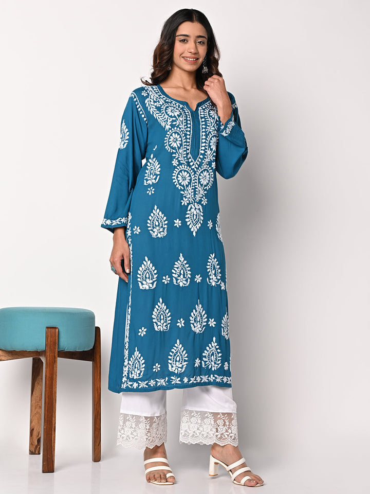 anokherang Combos Teal Chikankari Kurti