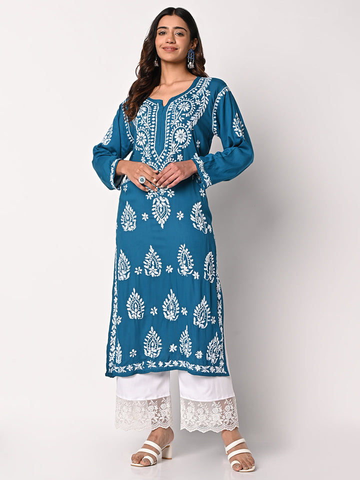 anokherang Combos Teal Chikankari Kurti