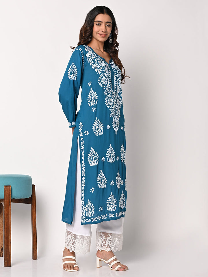 anokherang Combos Teal Chikankari Kurti