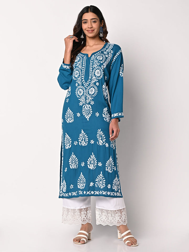 anokherang Combos Teal Chikankari Kurti