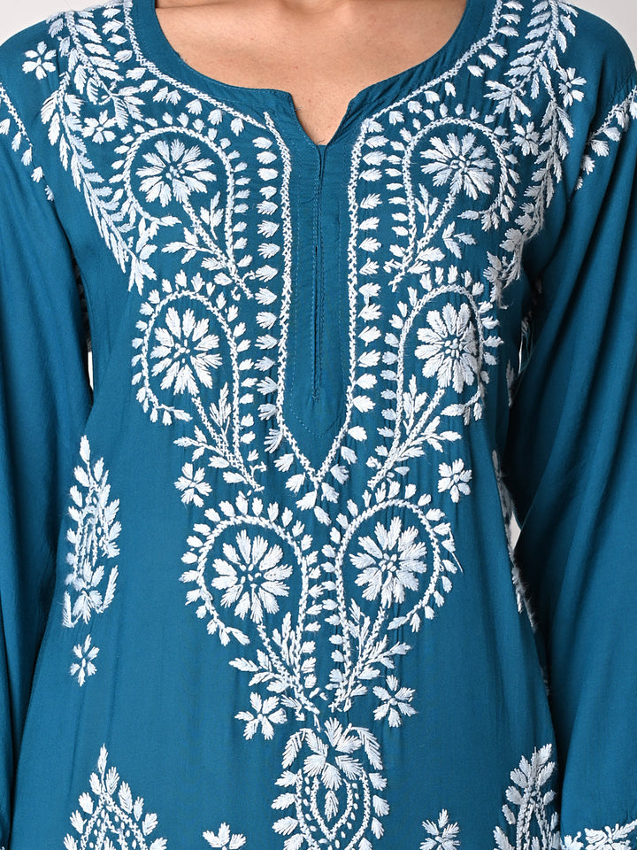 anokherang Combos Teal Chikankari Kurti