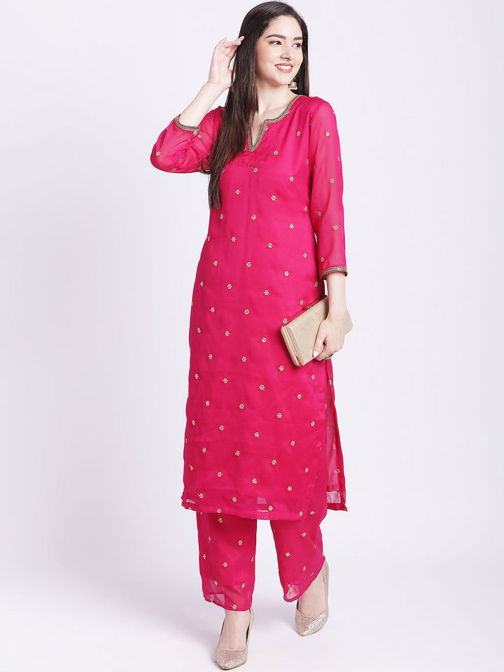 anokherang Combos Traditional Pink Butti Kurti with Straight Palazzo
