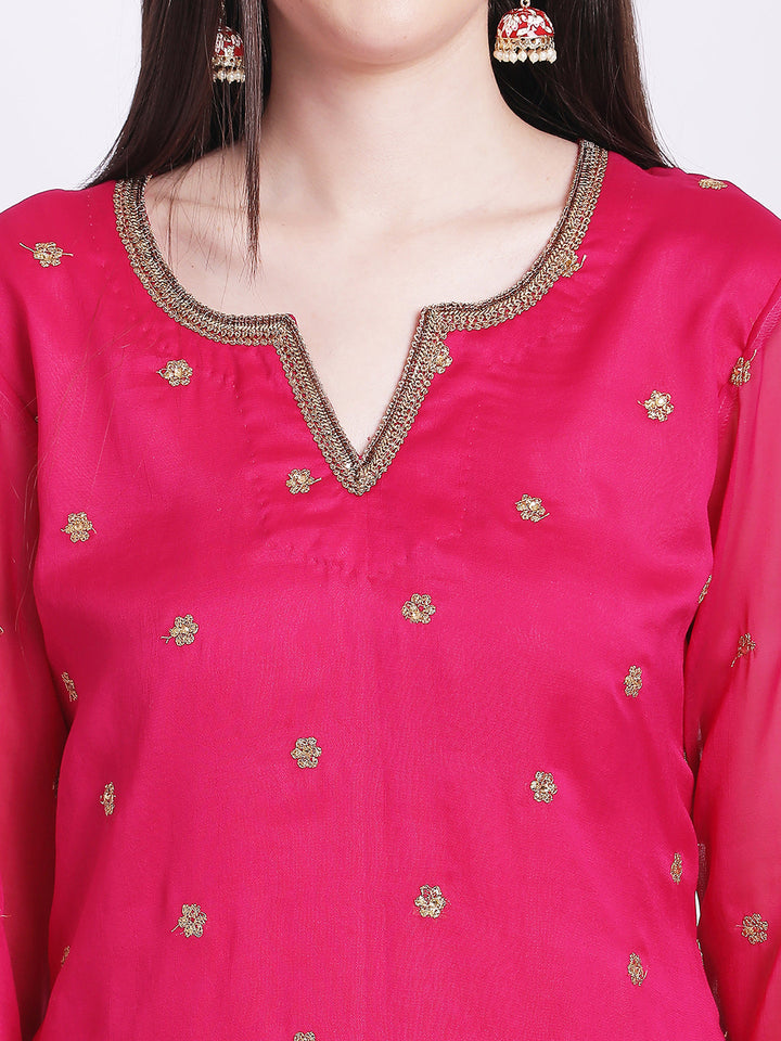 anokherang Combos Traditional Pink Butti Kurti with Straight Palazzo