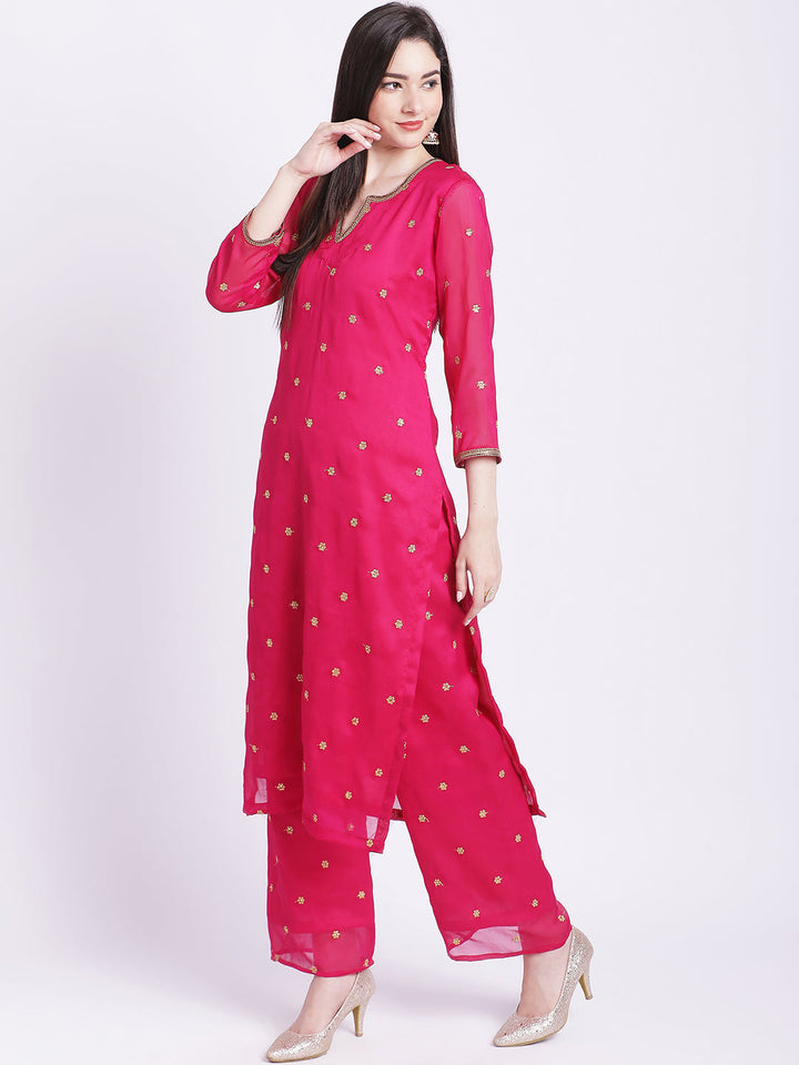 anokherang Combos Traditional Pink Butti Kurti with Straight Palazzo