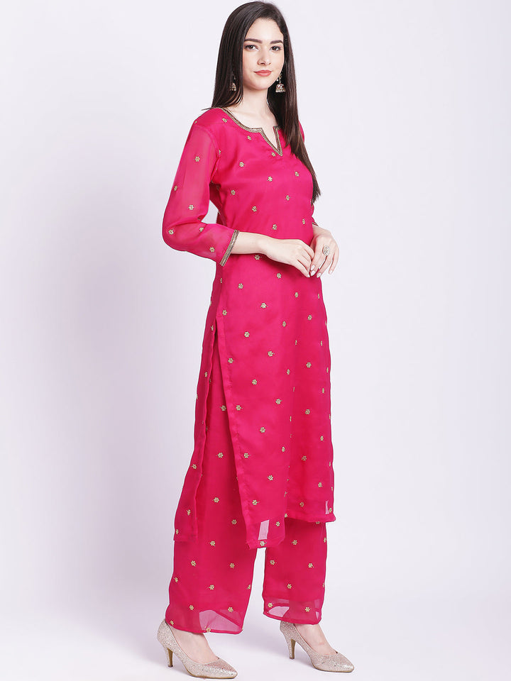 anokherang Combos Traditional Pink Butti Kurti with Straight Palazzo