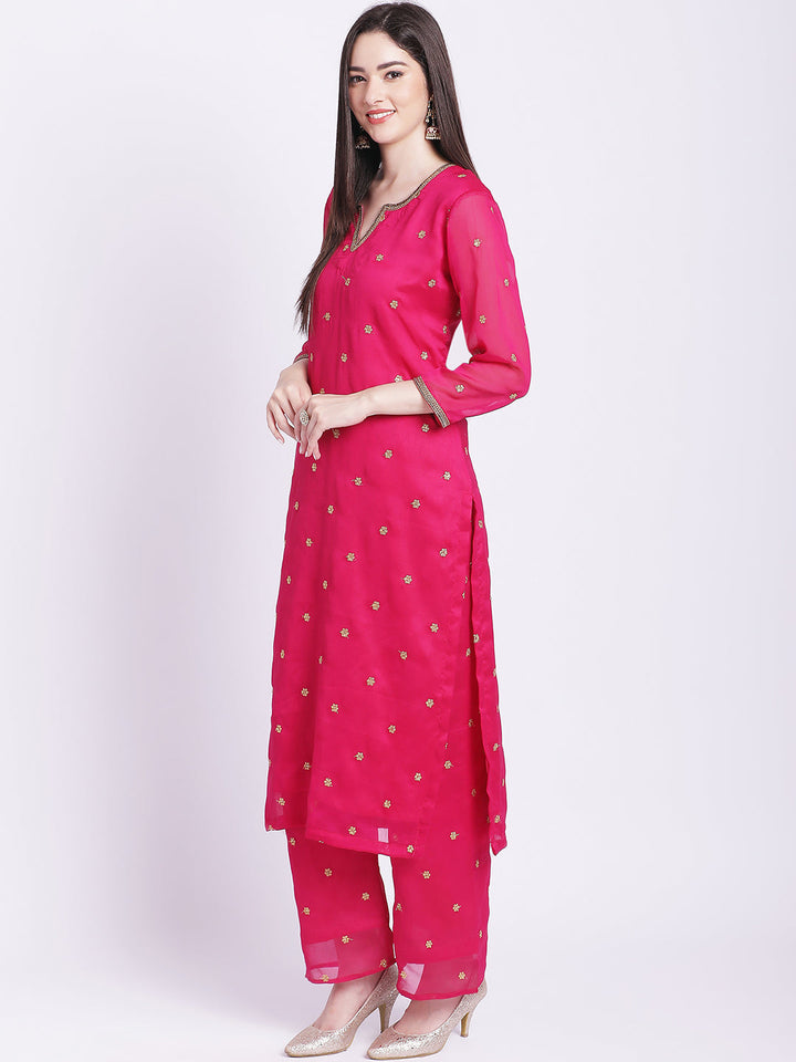 anokherang Combos Traditional Pink Butti Kurti with Straight Palazzo