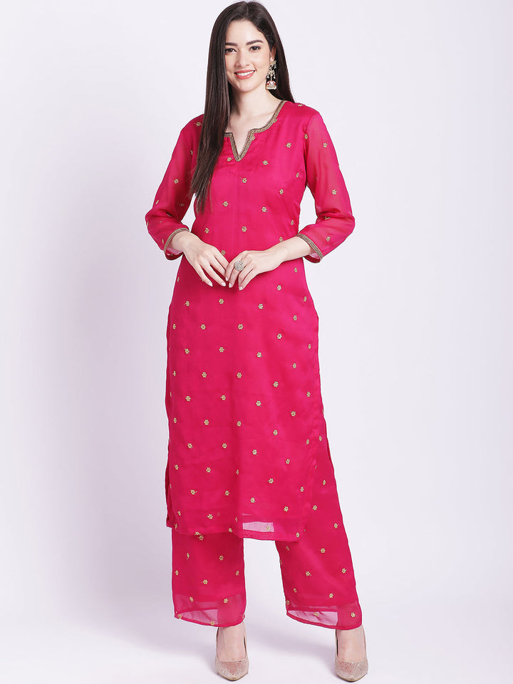 anokherang Combos Traditional Pink Butti Kurti with Straight Palazzo