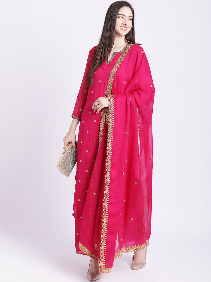 anokherang Combos Traditional Pink Butti Kurti with Straight Palazzo