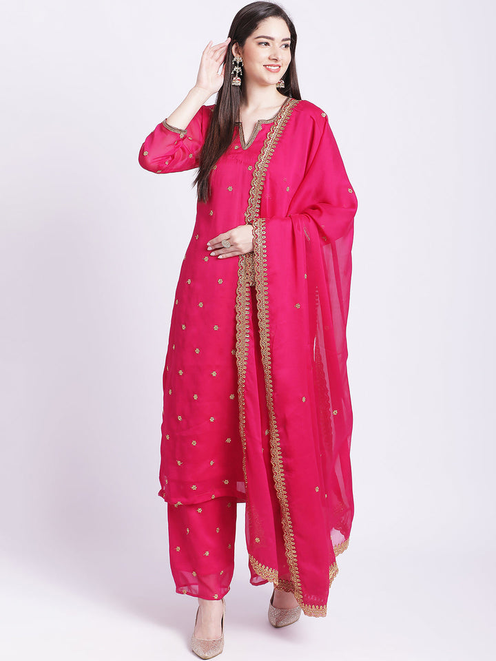 anokherang Combos Traditional Pink Butti Kurti with Straight Palazzo