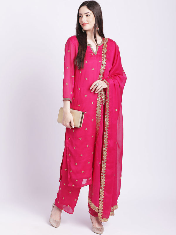 anokherang Combos Traditional Pink Butti Kurti with Straight Palazzo