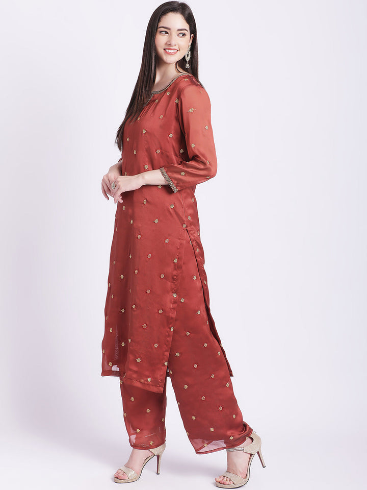 anokherang Combos Traditional Rust All over with Straight Palazzo