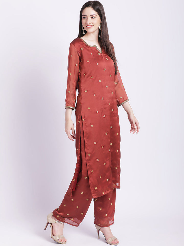 anokherang Combos Traditional Rust All over with Straight Palazzo