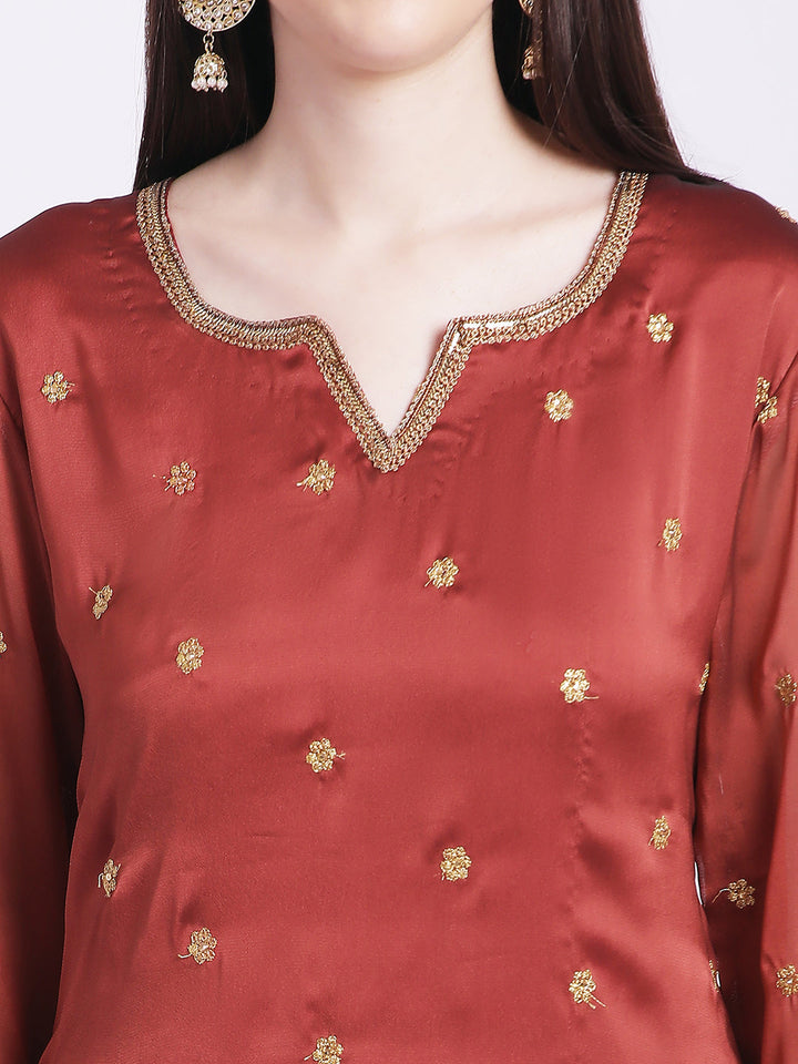 anokherang Combos Traditional Rust All over with Straight Palazzo