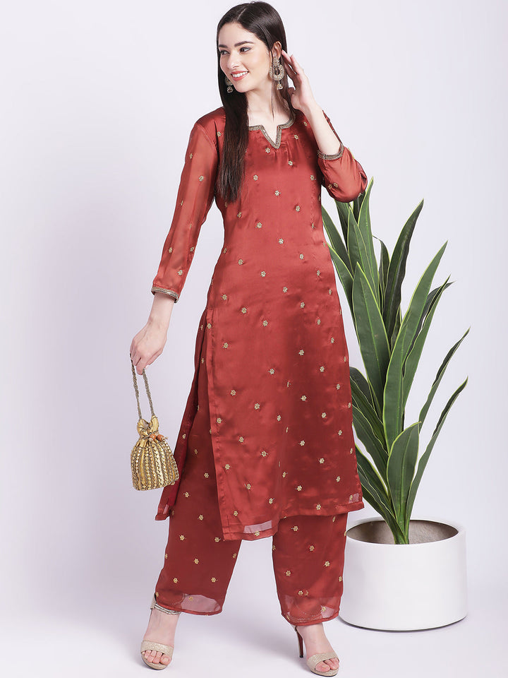 anokherang Combos Traditional Rust All over with Straight Palazzo