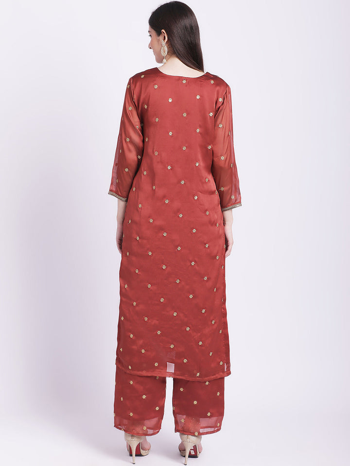 anokherang Combos Traditional Rust All over with Straight Palazzo