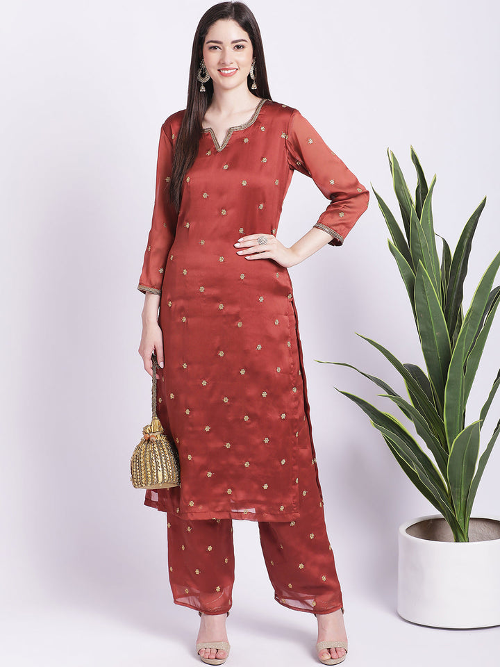 anokherang Combos Traditional Rust All over with Straight Palazzo