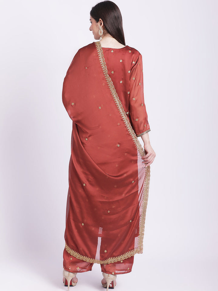 anokherang Combos Traditional Rust All over with Straight Palazzo