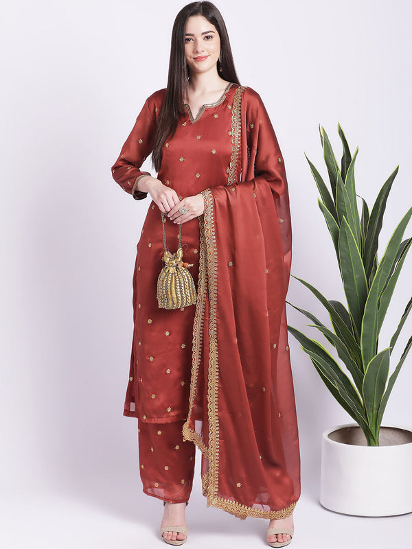 anokherang Combos Traditional Rust All over with Straight Palazzo