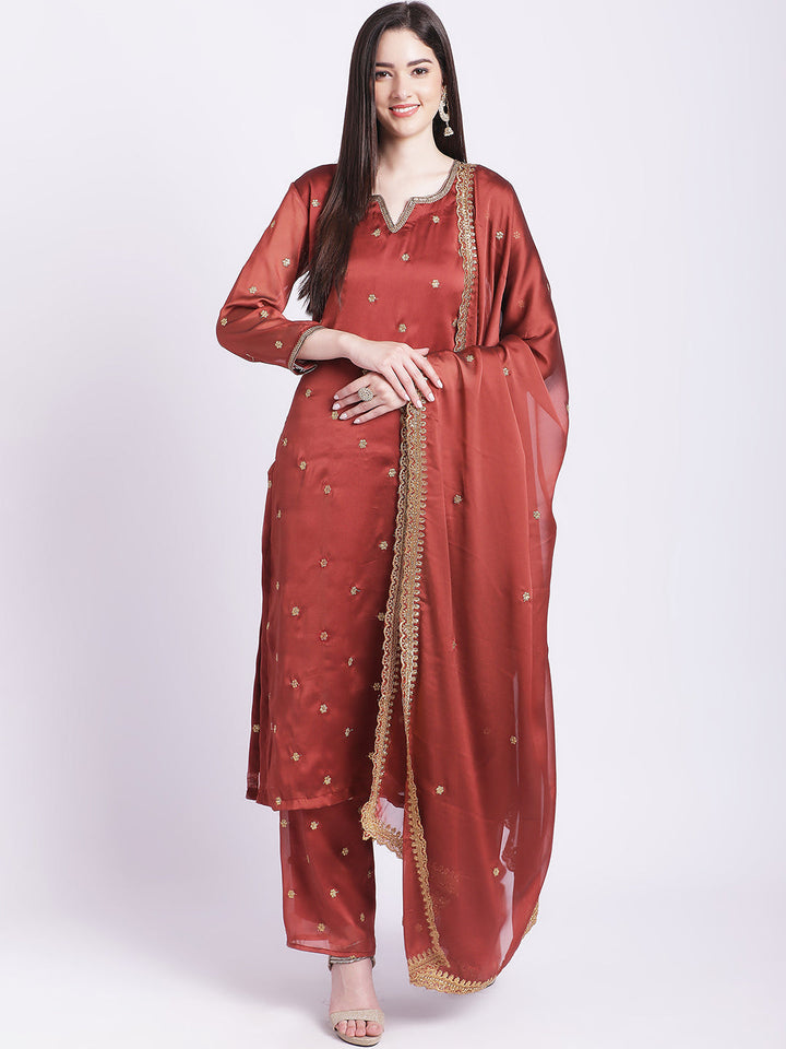 anokherang Combos Traditional Rust All over with Straight Palazzo