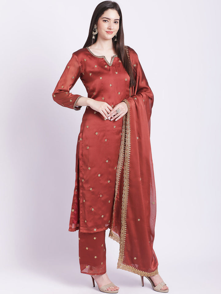 anokherang Combos Traditional Rust All over with Straight Palazzo