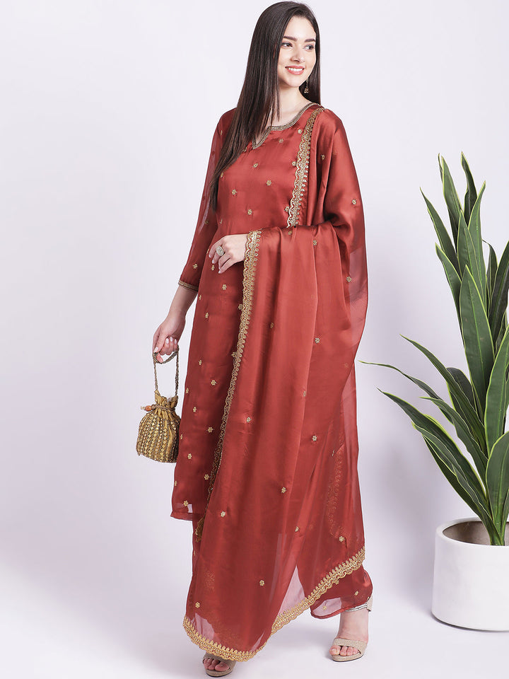 anokherang Combos Traditional Rust All over with Straight Palazzo