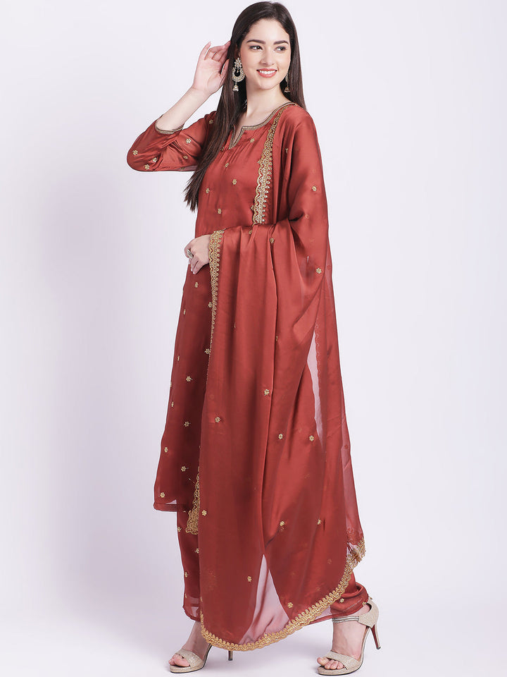 anokherang Combos Traditional Rust All over with Straight Palazzo