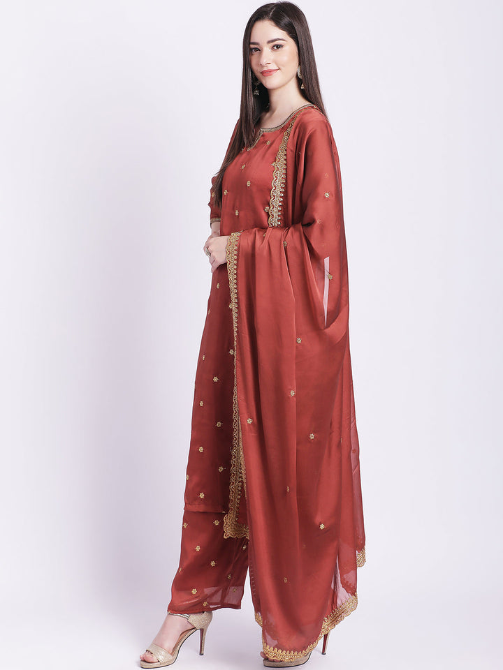 anokherang Combos Traditional Rust All over with Straight Palazzo