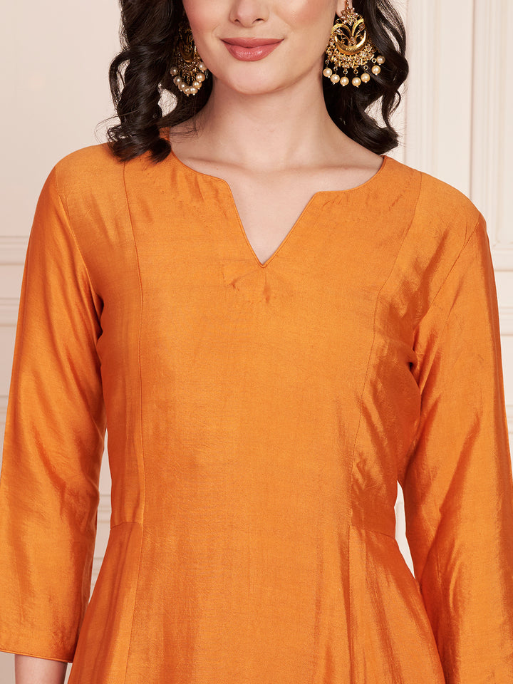 anokherang Combos Unique Orange Anarkali Kurti with Pants and Weaved Georgette Dupatta
