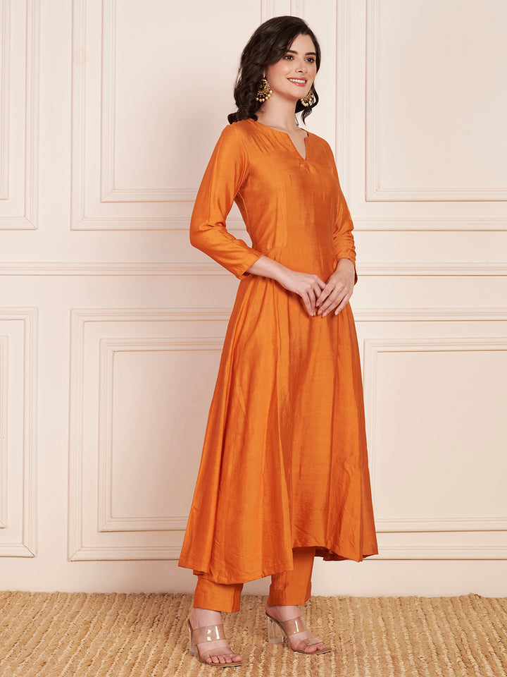 anokherang Combos Unique Orange Anarkali Kurti with Pants and Weaved Georgette Dupatta