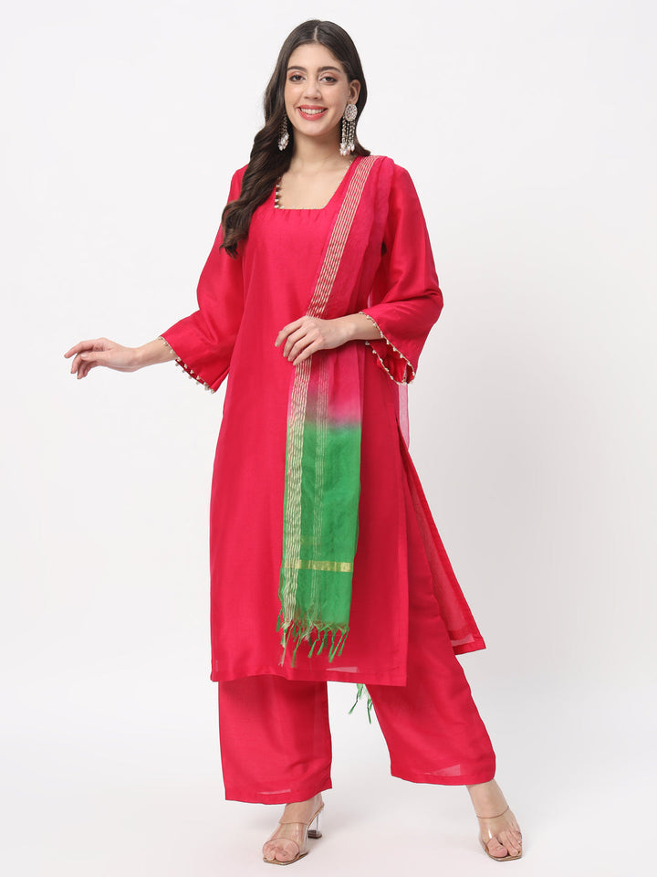 anokherang Combos Vibrant Magenta Straight Kurti with Straight Palazzo and Shaded Dupatta