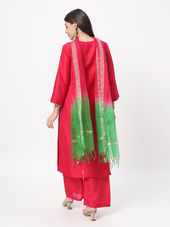 anokherang Combos Vibrant Magenta Straight Kurti with Straight Palazzo and Shaded Dupatta