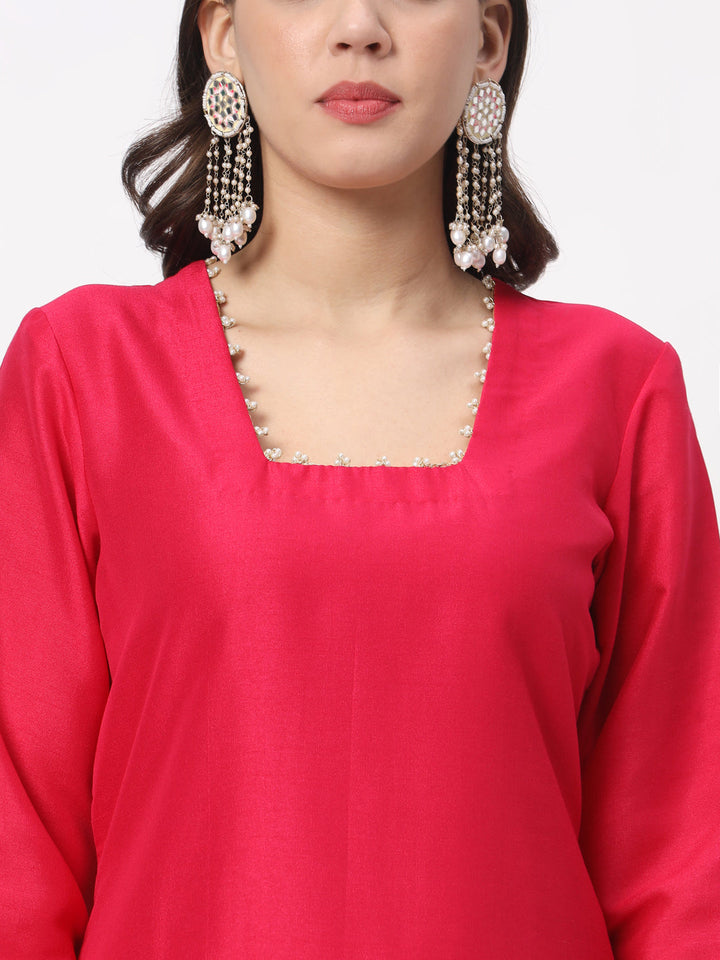 anokherang Combos Vibrant Magenta Straight Kurti with Straight Palazzo and Shaded Dupatta