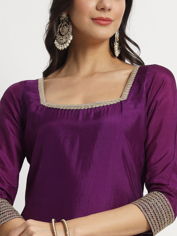 anokherang Combos Violet Twilight Silk Kurti with Kalidar Palazzo and Georgette Banarasi Dupatta