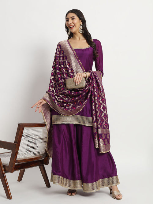 contrast colour for purple dress Lavender Pink and Grape Purple Color Gradient Gown with Draped Dupatta   www.liandli.in