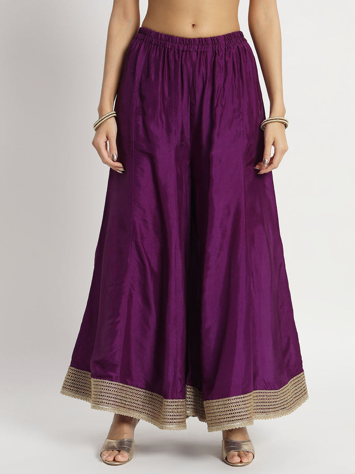 anokherang Combos Violet Twilight Silk Kurti with Kalidar Palazzo and Georgette Banarasi Dupatta