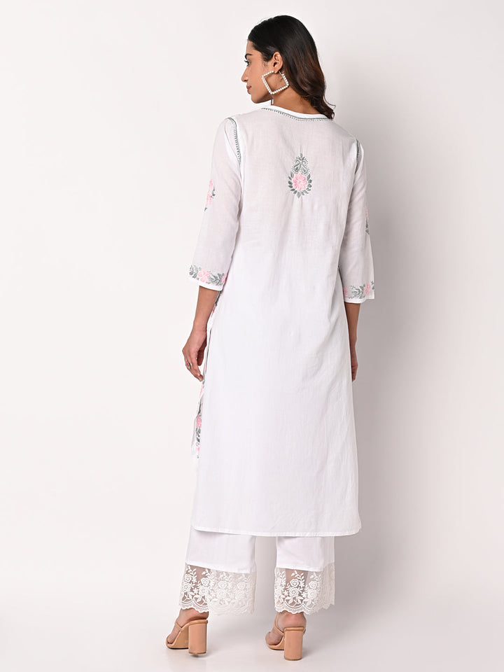 anokherang Combos White Chikankari Kurti with Palazzo